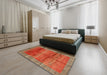 Contemporary Neon Red Modern Rug in a Bedroom, con2832