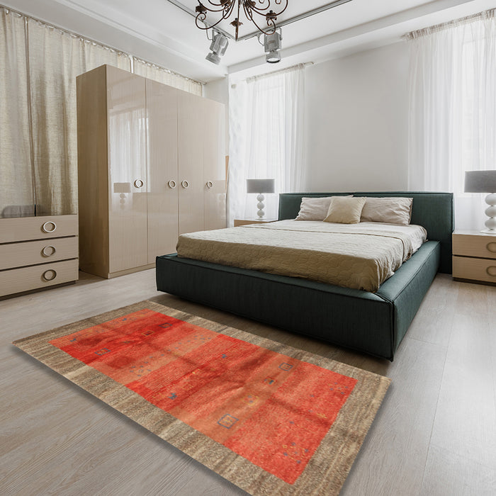 Contemporary Neon Red Modern Rug in a Bedroom, con2832