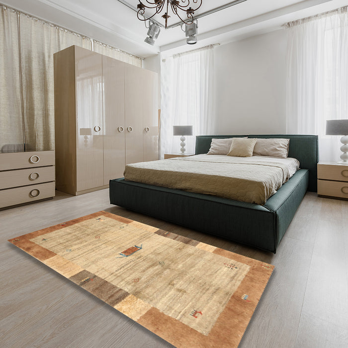 Contemporary Orange Modern Rug in a Bedroom, con2836