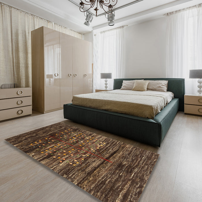 Contemporary Sienna Brown Modern Rug in a Bedroom, con2838