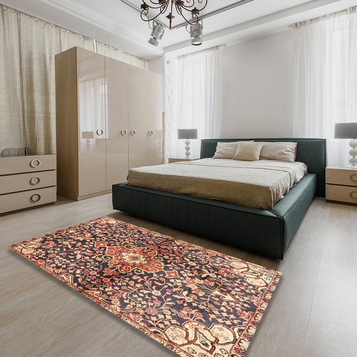 Contemporary Dark Sienna Brown Modern Rug in a Bedroom, con2839