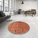 Round Machine Washable Contemporary Fire Red Rug in a Office, wshcon283