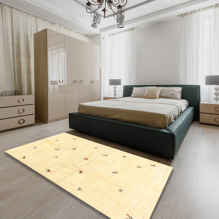 Machine Washable Contemporary Mustard Yellow Rug in a Bedroom, wshcon2840