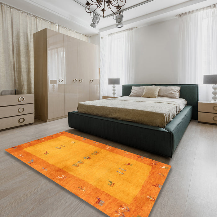 Machine Washable Contemporary Neon Orange Rug in a Bedroom, wshcon2842