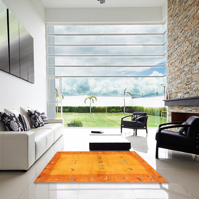 Square Machine Washable Contemporary Neon Orange Rug in a Living Room, wshcon2842