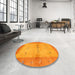 Round Contemporary Neon Orange Oriental Rug in a Office, con2842