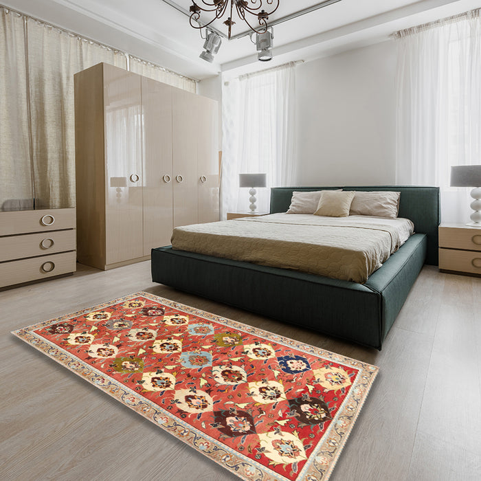 Machine Washable Contemporary Red Rug in a Bedroom, wshcon2843