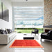 Square Contemporary Orange Red Modern Rug in a Living Room, con2844