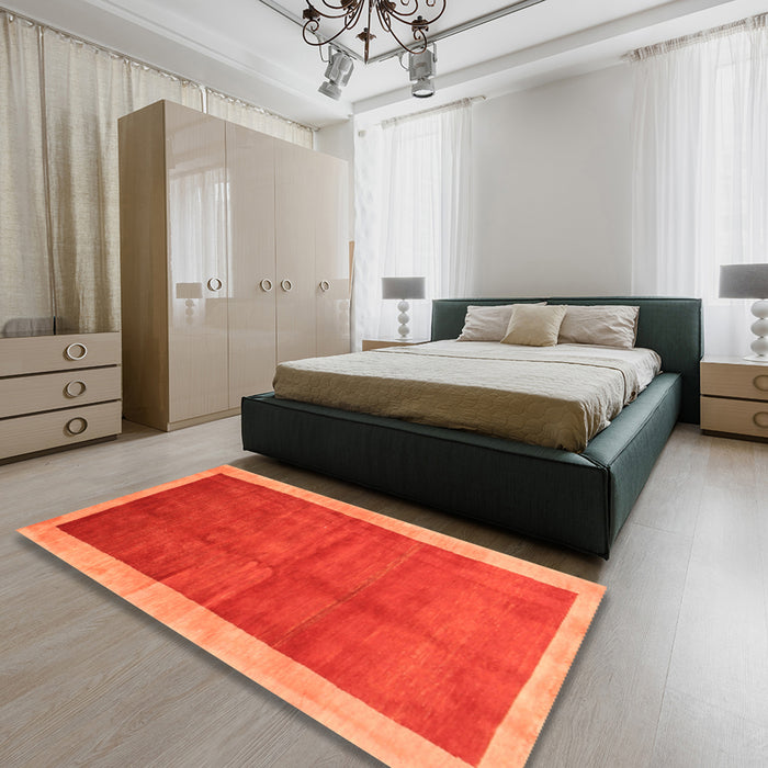 Machine Washable Contemporary Orange Red Rug in a Bedroom, wshcon2844