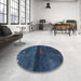 Round Contemporary Azure Blue Modern Rug in a Office, con2846