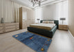 Contemporary Azure Blue Modern Rug in a Bedroom, con2846