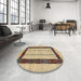 Round Contemporary Dark Gold Brown Solid Rug in a Office, con2848