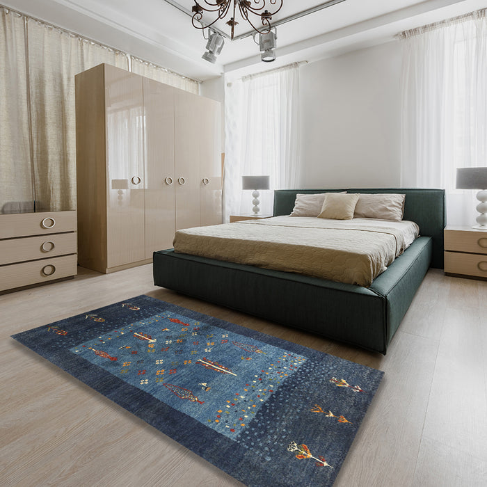 Machine Washable Contemporary Azure Blue Rug in a Bedroom, wshcon2849