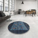 Round Contemporary Azure Blue Modern Rug in a Office, con2849