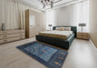 Contemporary Azure Blue Modern Rug in a Bedroom, con2849