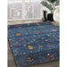 Contemporary Dark Blue Grey Blue Modern Rug in Family Room, con2850