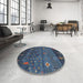 Round Machine Washable Contemporary Dark Blue Grey Blue Rug in a Office, wshcon2850