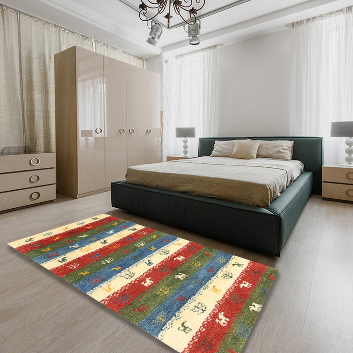 Machine Washable Contemporary Brown Red Rug in a Bedroom, wshcon2851