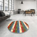 Round Machine Washable Contemporary Brown Red Rug in a Office, wshcon2851