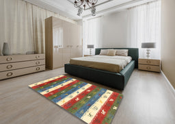 Contemporary Brown Red Southwestern Rug in a Bedroom, con2851