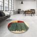 Round Contemporary Copper Green Modern Rug in a Office, con2854