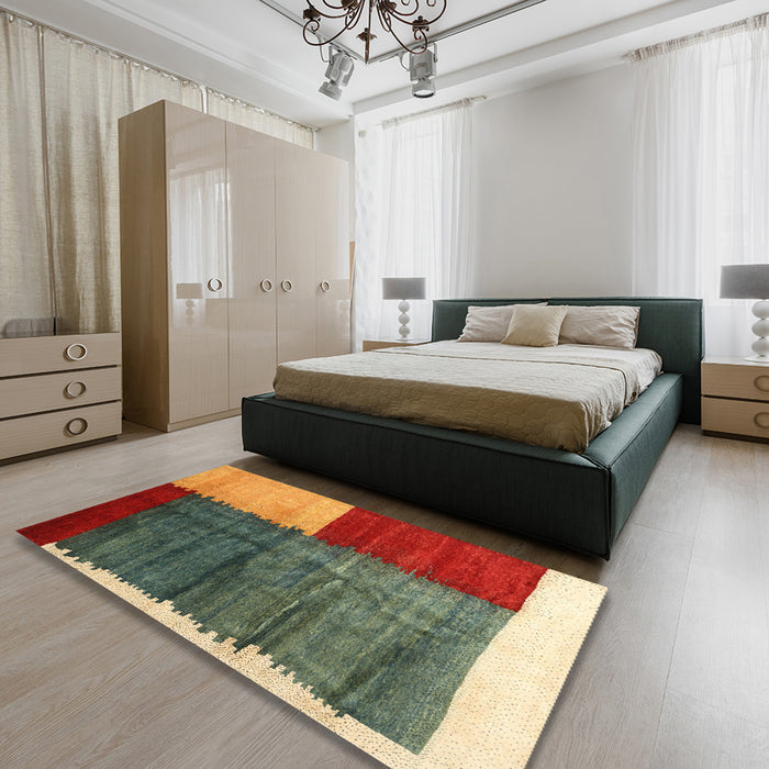 Machine Washable Contemporary Brass Green Rug in a Bedroom, wshcon2854