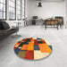 Round Contemporary Brown Modern Rug in a Office, con2856