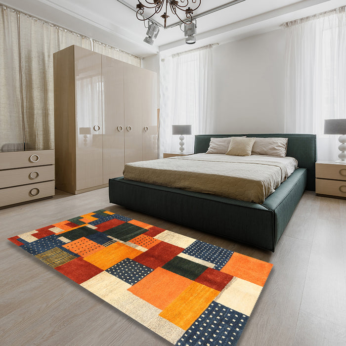 Contemporary Brown Modern Rug in a Bedroom, con2856