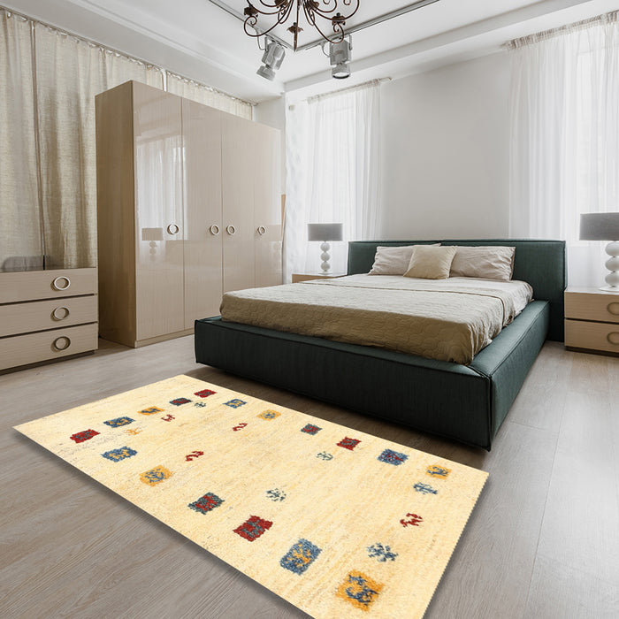 Contemporary Sun Yellow Solid Rug in a Bedroom, con2858