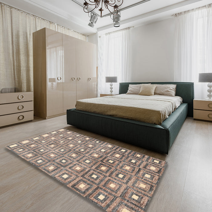 Contemporary Tan Brown Modern Rug in a Bedroom, con285