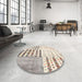 Round Contemporary Wheat Beige Patchwork Rug in a Office, con2860