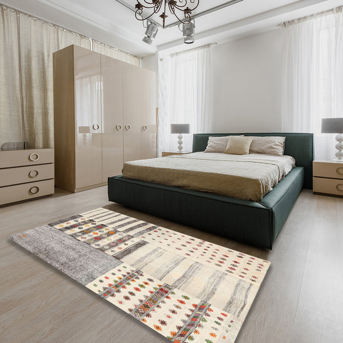 Machine Washable Contemporary Wheat Beige Rug in a Bedroom, wshcon2860