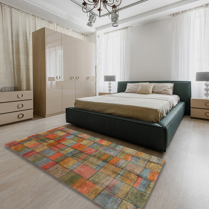 Contemporary Dark Almond Brown Modern Rug in a Bedroom, con2862