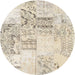 Sideview of Contemporary Light French Beige Brown Patchwork Rug, con2863