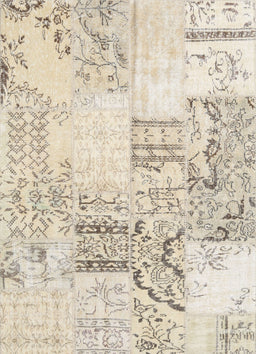 Contemporary Light French Beige Brown Patchwork Rug, con2863