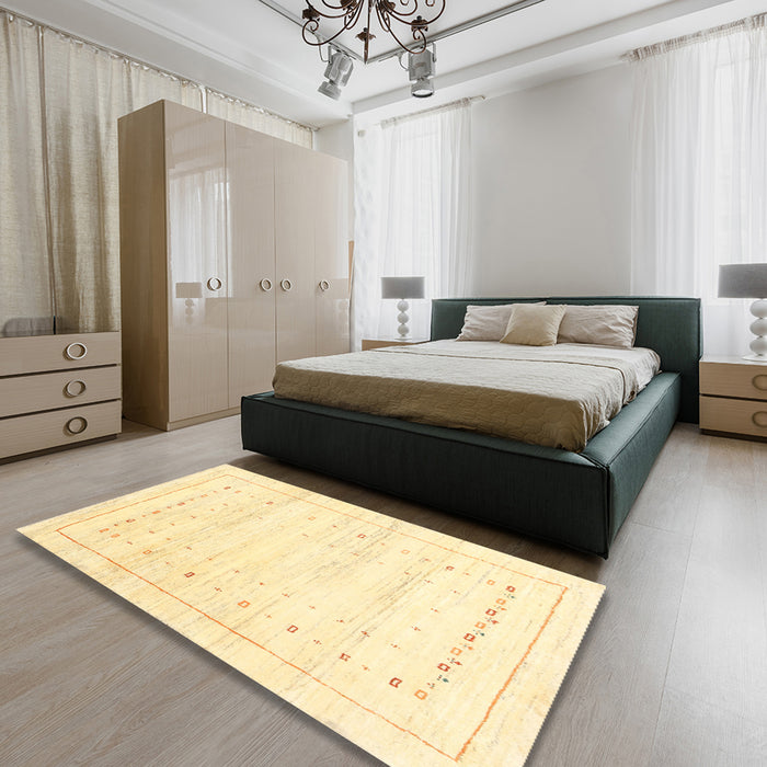 Machine Washable Contemporary Mustard Yellow Rug in a Bedroom, wshcon2864