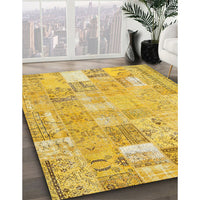 Contemporary Yellow Patchwork Rug, con2865