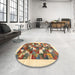 Round Contemporary Sienna Brown Solid Rug in a Office, con2866