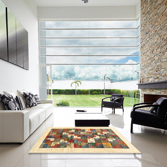 Square Contemporary Sienna Brown Solid Rug in a Living Room, con2866