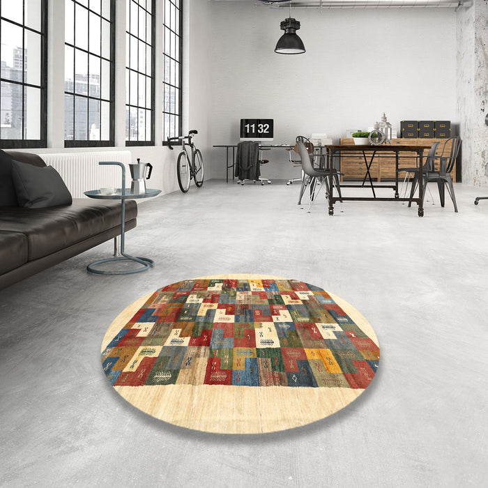Round Machine Washable Contemporary Sienna Brown Rug in a Office, wshcon2866