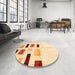 Round Contemporary Sun Yellow Solid Rug in a Office, con2867