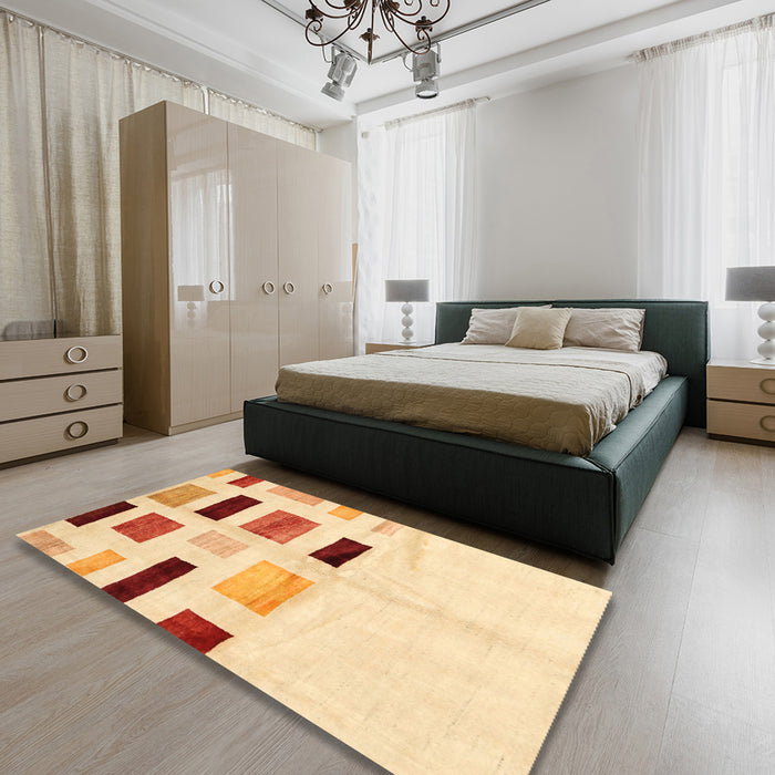 Contemporary Sun Yellow Solid Rug in a Bedroom, con2867