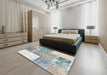 Contemporary Gray Patchwork Rug in a Bedroom, con2868