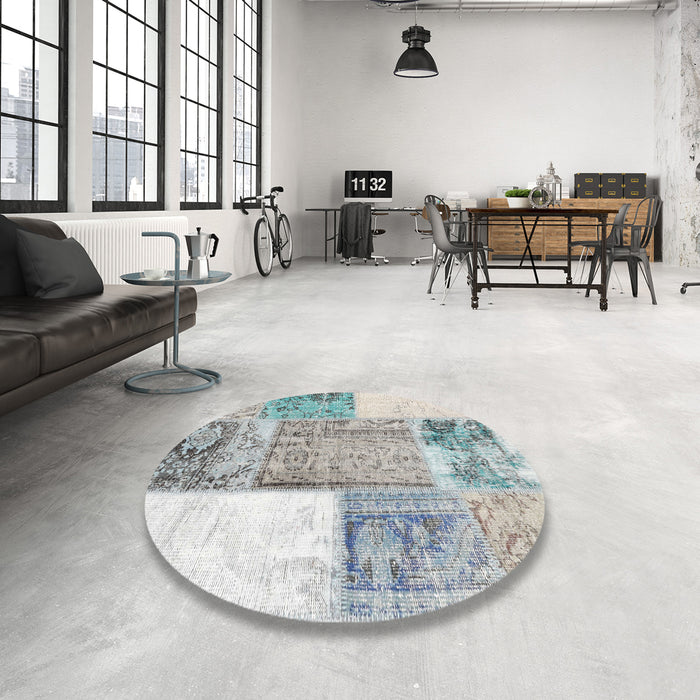 Round Machine Washable Contemporary Gainsboro Gray Rug in a Office, wshcon2868