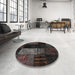 Round Contemporary Carbon Gray Patchwork Rug in a Office, con2869