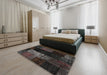 Contemporary Carbon Gray Patchwork Rug in a Bedroom, con2869