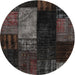 Sideview of Contemporary Carbon Gray Patchwork Rug, con2869