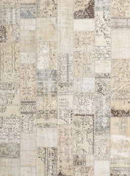 Contemporary Light French Beige Brown Patchwork Rug, con2872