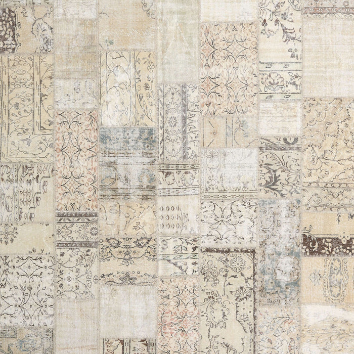 Contemporary Light French Beige Brown Patchwork Rug, con2872