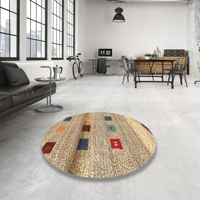 Round Machine Washable Contemporary Dark Gold Brown Rug in a Office, wshcon2873